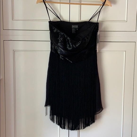 Basix Black Label Black Beaded Dress with Fringe - Picture 3 of 7